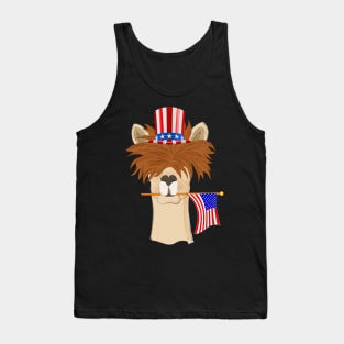 USA Patriotic llama American Flag July 4th Tank Top